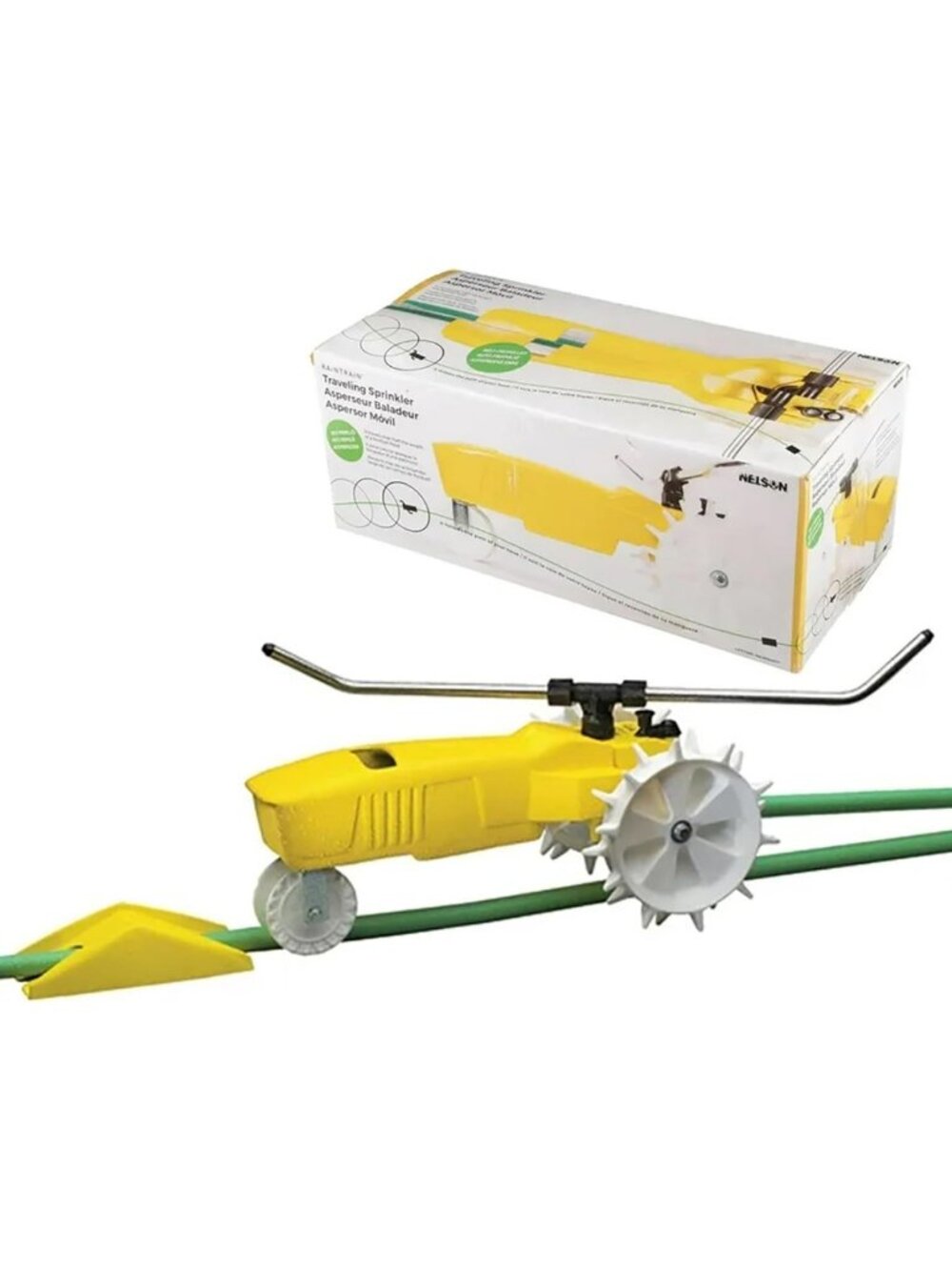 Cast Iron Traveling Water Sprinkler for Lawn & Garden - Auto Shut Off, Yellow